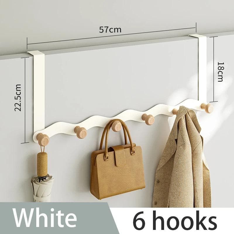 Wave Shape Hook Behind The Door No Punching Required Iron Raw Wood Hanging Clothes Hook Bedroom Wall Storage Clothes Hanger 57x22.5cm white