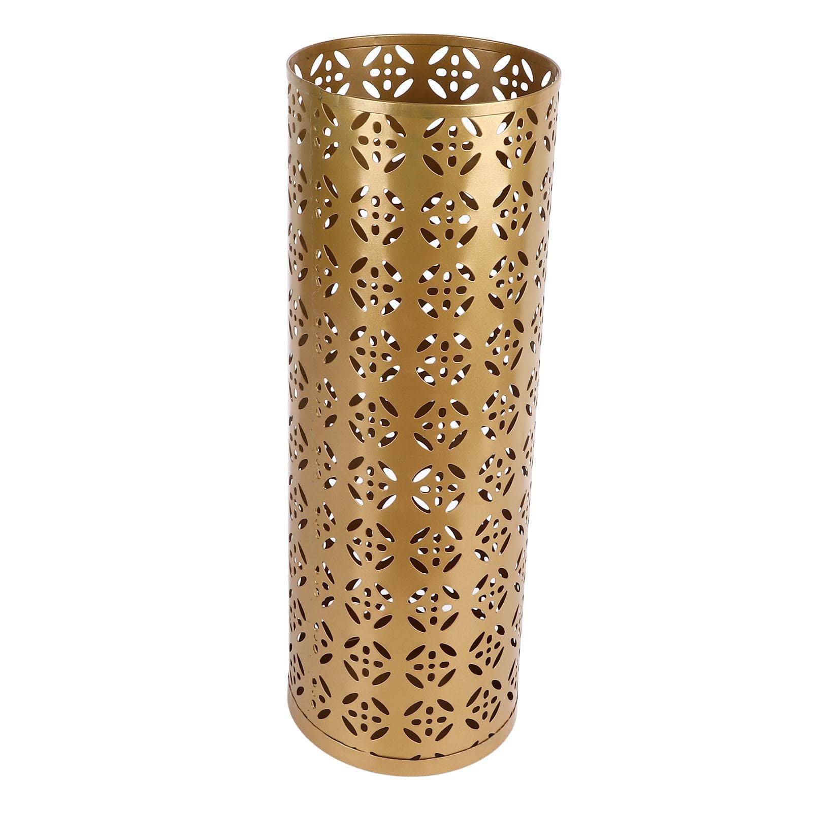 Umbrella Holder Round Rust Proof Stylish Hollow Copper Pattern Metal Umbrella Holder Bin for Home M(315 X 180mm) gold