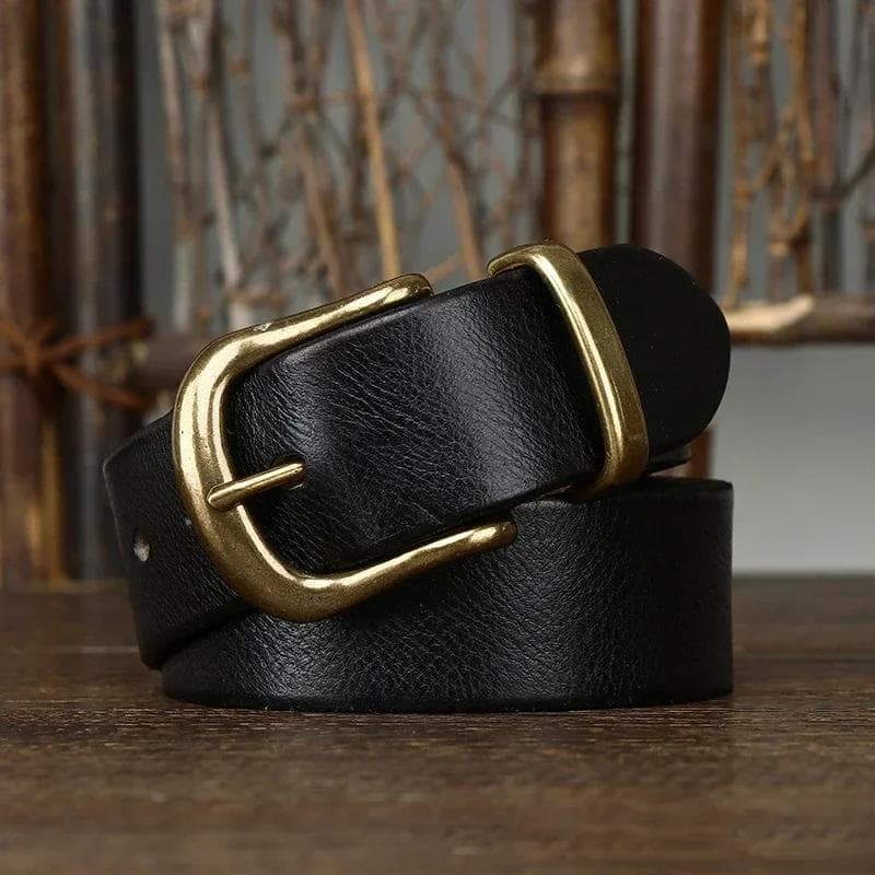 3.8CM Pure Cowhide Genuine Leather for Men High Quality Jeans Brass Buckle Belts Cowboy Waistband Male Fashion Designer Luxury 115CM black