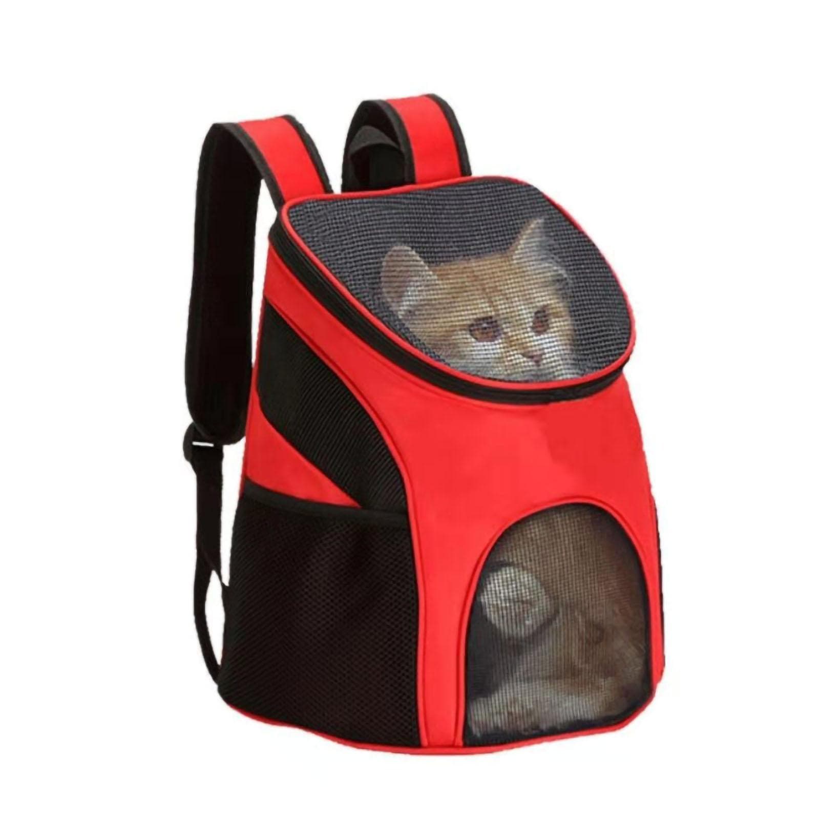 Pet Breathable Backpack Shockproof Foldable Cat Travel Carrier with Carry Handle for Pets Cats S (30x25x35cm/11.8x9.8x13.8) red