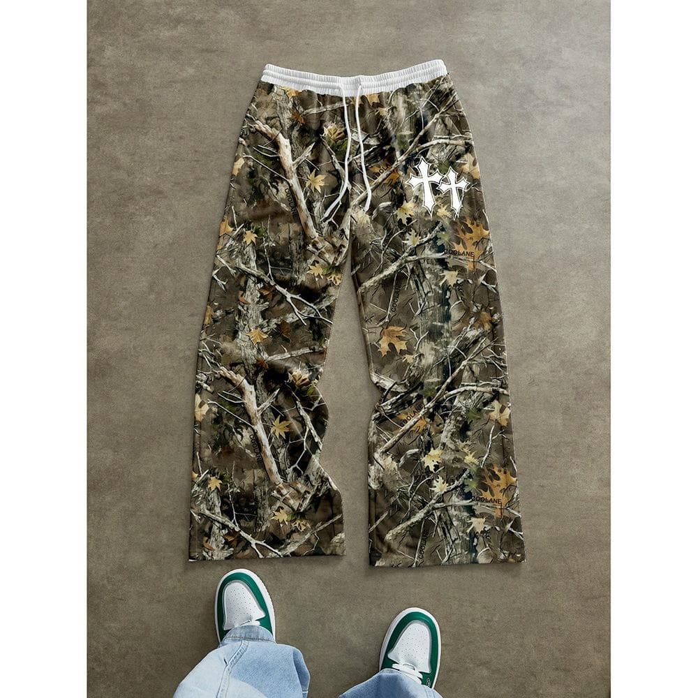 Teen Casual Pants Trousers Camouflage Prints Slimming Wide-leg Floor-sliding Trousers M
