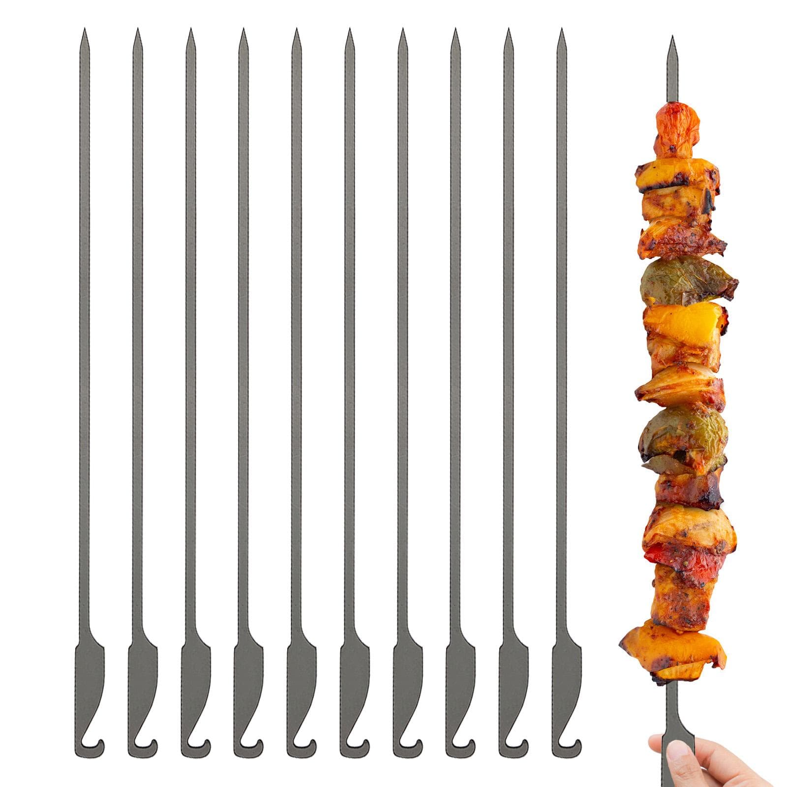10pcs Flat Ti Barbecue Skewers Outdoor Backyard Picnic BBQ Grilling Kabob Skewers BBQ Sticks 32cm