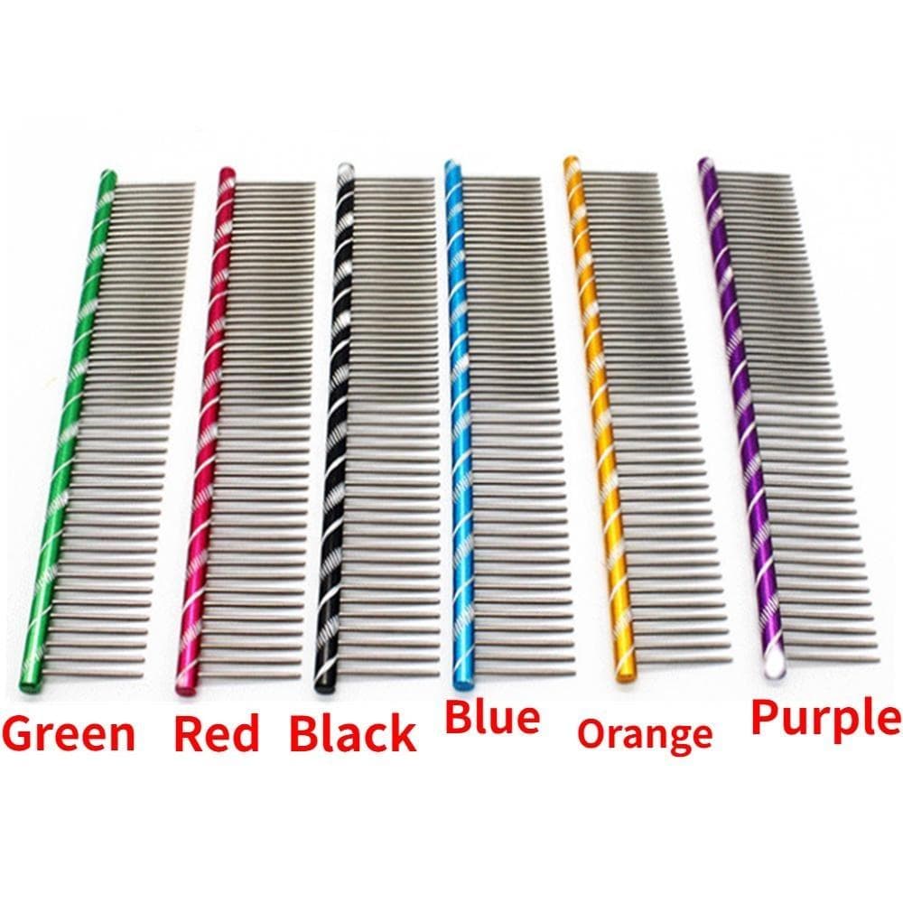 Colorful Pet Grooming Shedding Comb Stainless Steel Cats Dogs Long Thick Hair Fur Removal Brush 19cm green