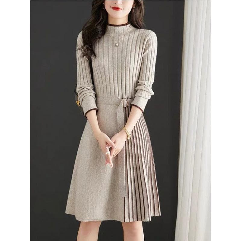 Women's Autumn and Winter Sweater Coat Knitted Dress Temperament Slim Mid-length Loose Pleated Bottoming Fashion Sweater Skirt XL
