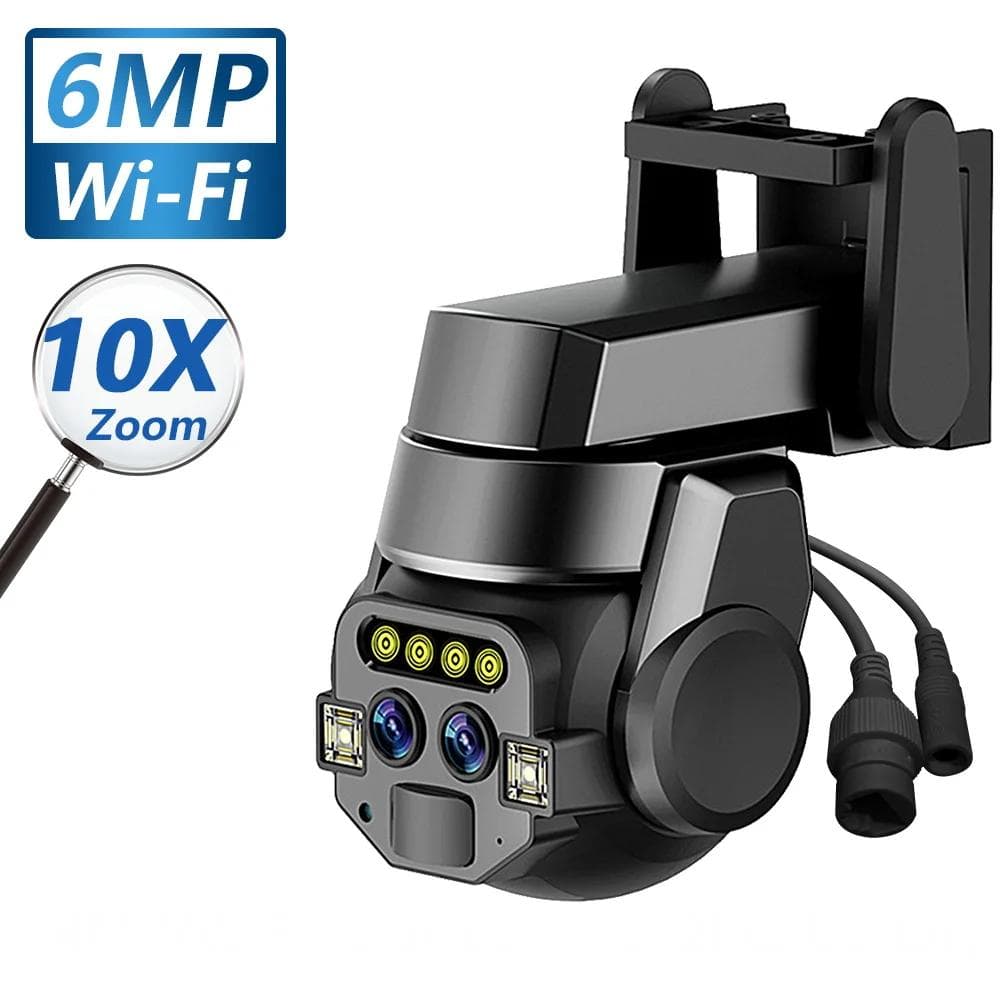 New EU Outdoor AI intelligent WiFi Dual Lens 10x Zoom 6MP High-definition Color Night Vision Monitoring Camera IP66 Waterproof Camera
