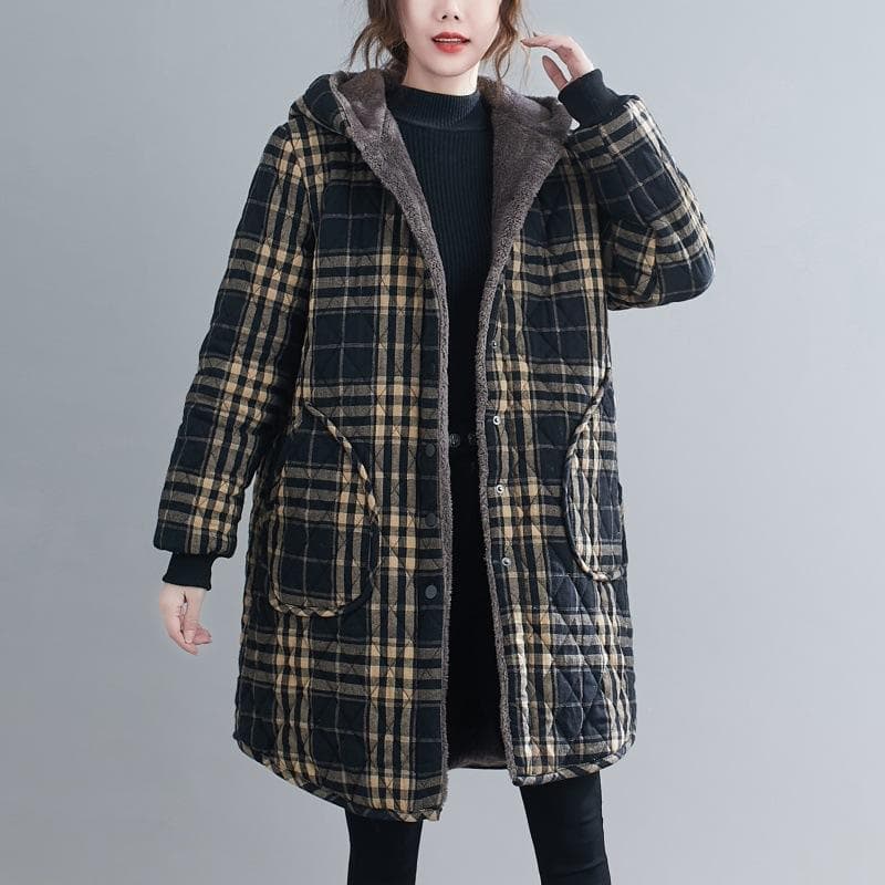 Casual Winter Jackets Stripe Hooded quilted thicken Coats Women's Clothing Large Size Long Parkas Winter Cotton Coats L black