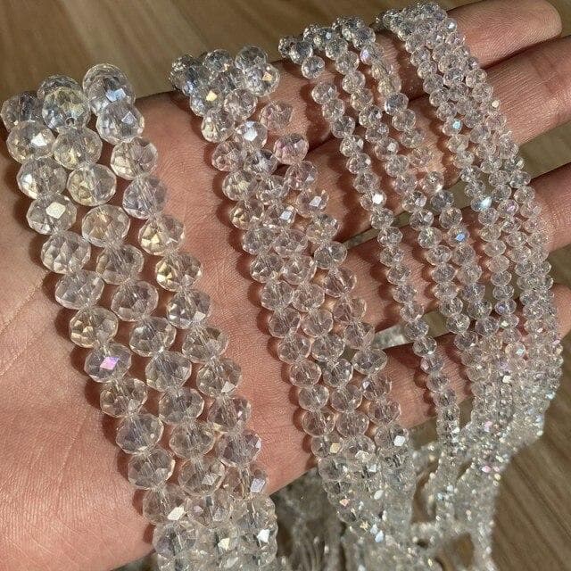 3/4/6/8mm Faceted Round Austria Crystal Beads Shiny Glass Rondelle Spacer Beads for Needlework Jewelry Making Diy Bracelet 15'' 4mm 137-140pcs Beads