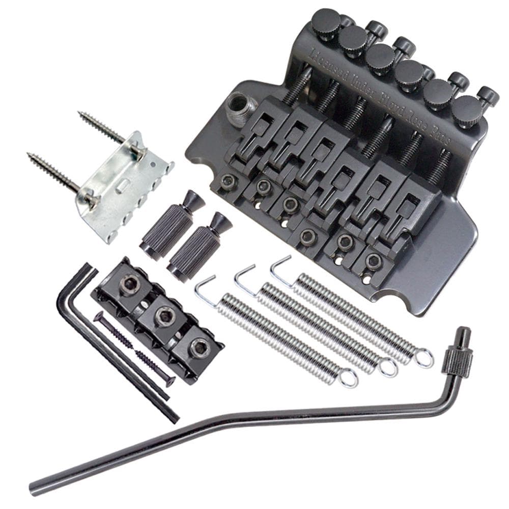 6 String Double Roll Tailpiece Saddle Tremolo Bridge System for Electric Guitar Replacement black