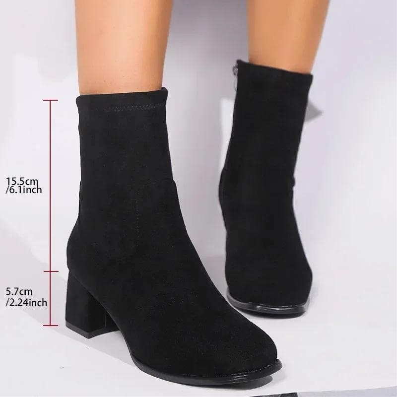 Women Ankle Boots Lightweight Casual Shoes for Women Chunky Fashion Square Toe Sock Boots Knitting Autumn Winter Platform Boot 40 black