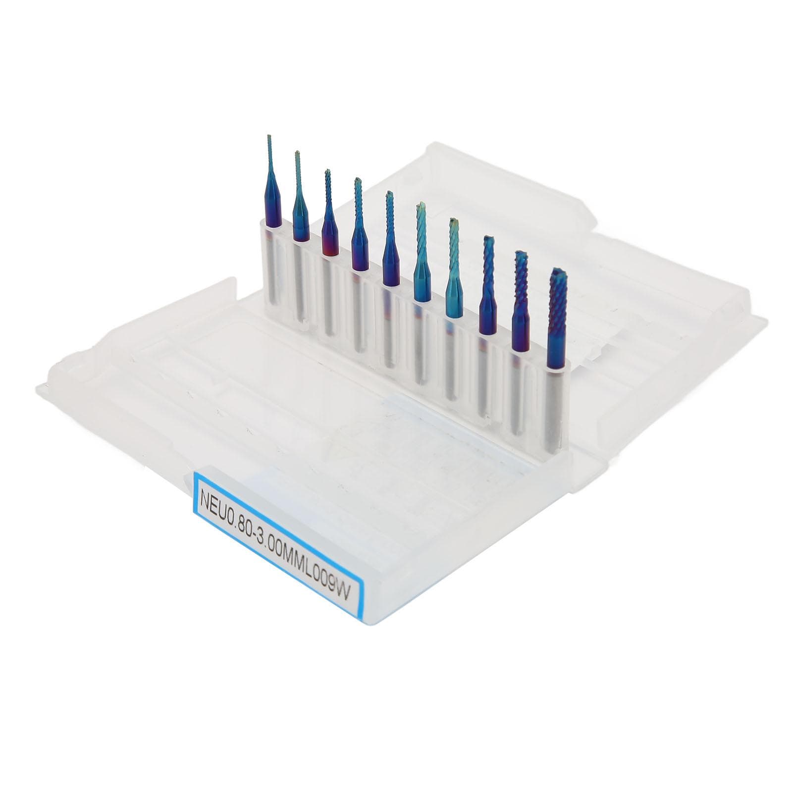10pcs Nano Blue Coat End Mill CNC Router Bits 18in Shank Tungsten Steel Spiral Router Bits for PCB 0.8‑3.0mm/0.03 ‑0.12in
