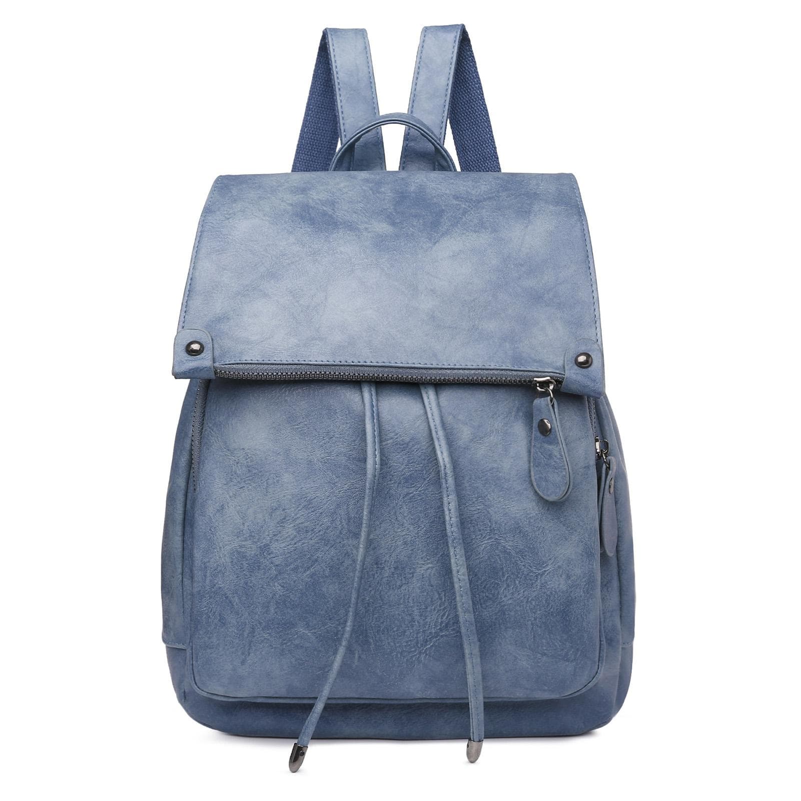 Women Backpack PU Leather Solid Color Large Capacity Casual Fashion Daypacks Travel Work Shoulder blue