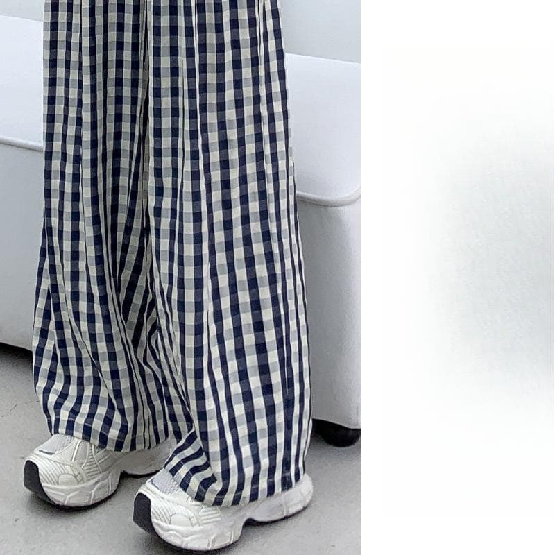 Yellow Plaid Pants Children's Summer Thin New High Waist Loose and Thin Casual Loose Wide Leg Pants XL