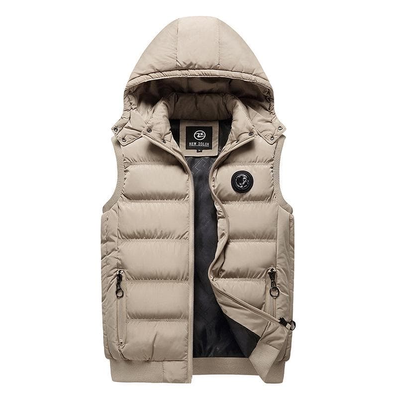Men 'S Casual Vest Winter Fashion Padded Hooded Waistcoat XXL khaki