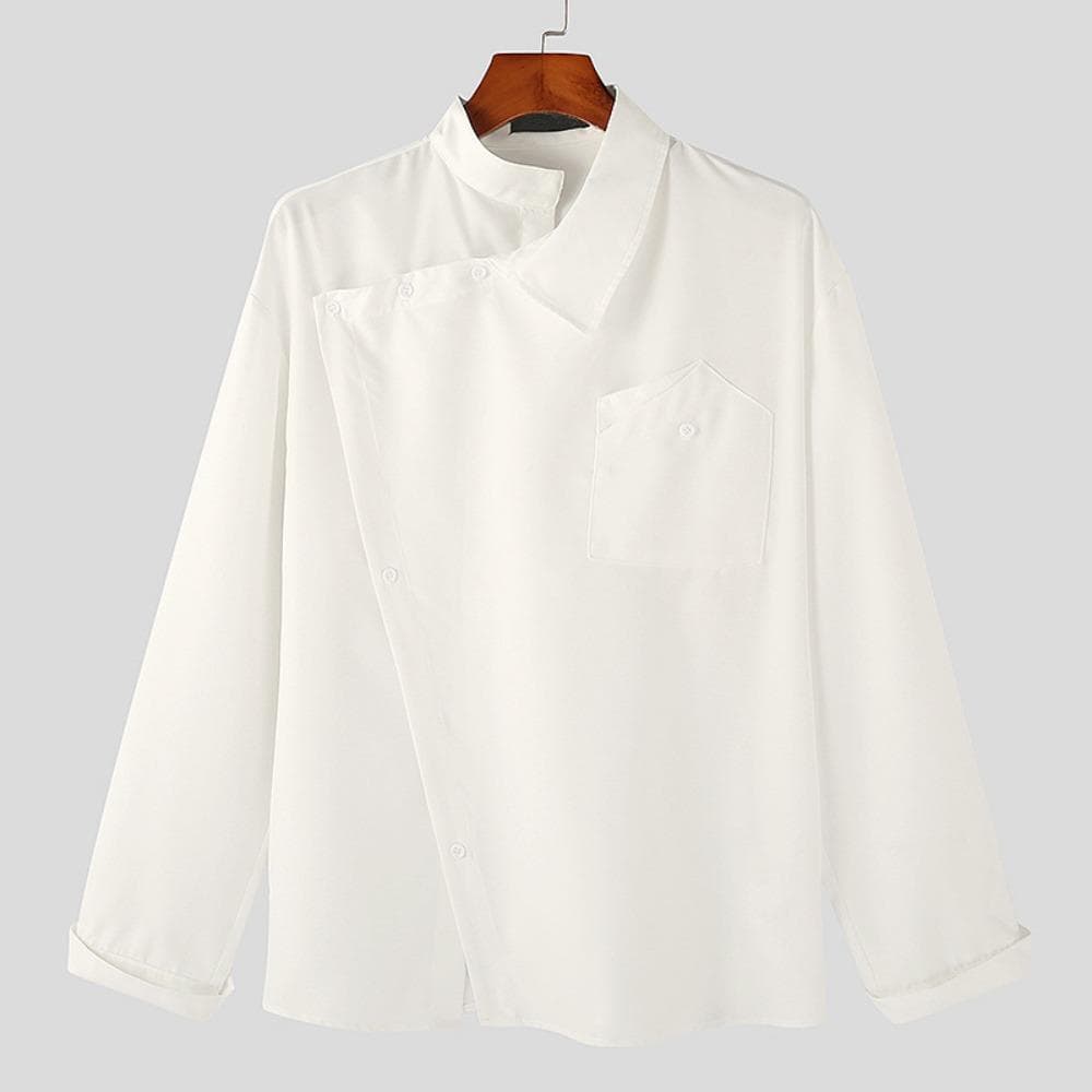 Men's Irregular Shirt Solid Color Stand Collar Loose Long Sleeve Casual Men Clothing Streetwear Fashion Male Shirts M white