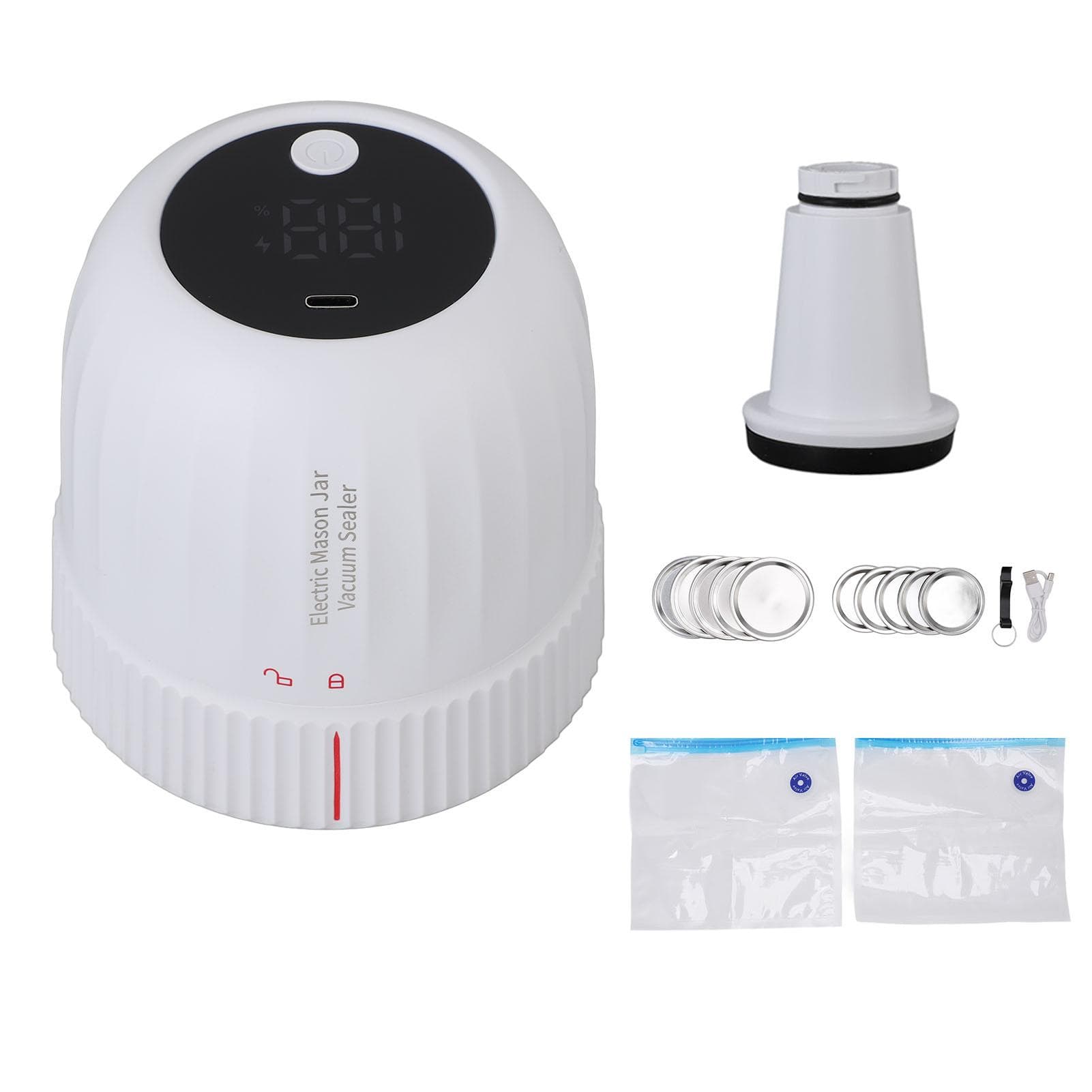 Electric Vacuum Jar Sealer Kit 1200mAh Battery Rechargeable Portable Canning Jars Vacuum Sealing white