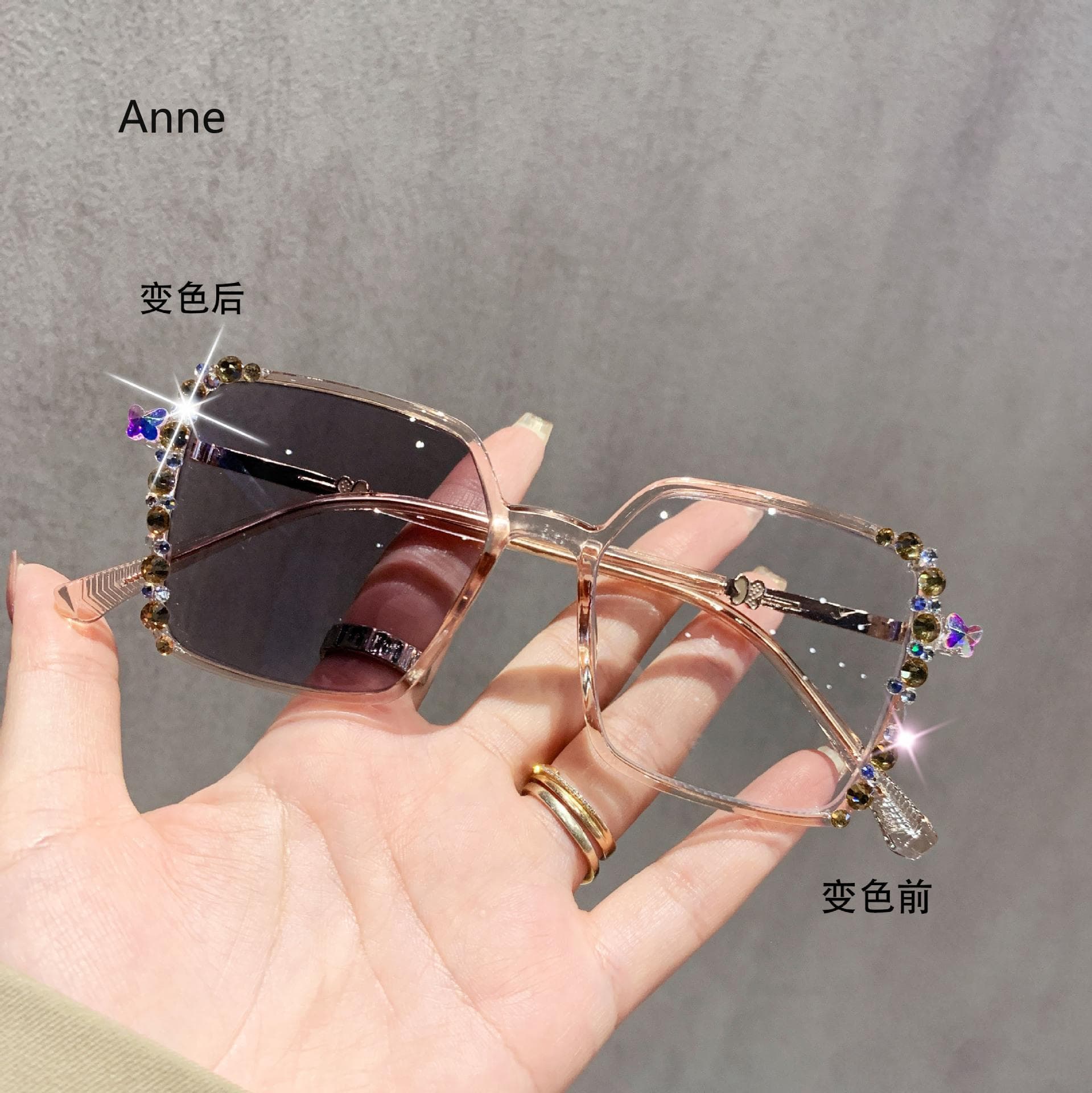 Luxury Diamond Cut Photochromic Glasses Trendy Color Changing Eyeglasses Handmade Myopia Glasses for Women Men Fashion -2.75