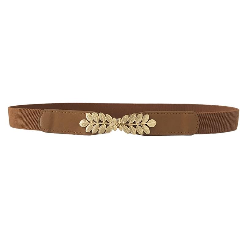 Fashion Leaf Waistbands Stretchy Lady HOT Elastic Cummerbunds For Women Dark Blue Belt Dress Gold Double Metal Buckle Waistband khaki