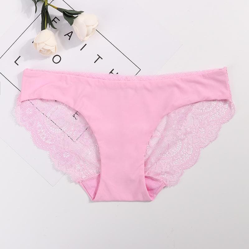 Women's Sexy Lace Panties Seamless Panty Briefs Underwear Breathable Hollow Triangle Underpants L pink