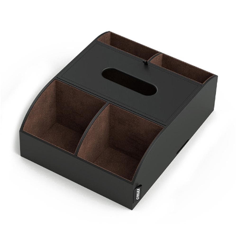 Car Armrest Storage Box Multi-Functional Tissue Box Console Organizer Leather Interior Cup Holder black