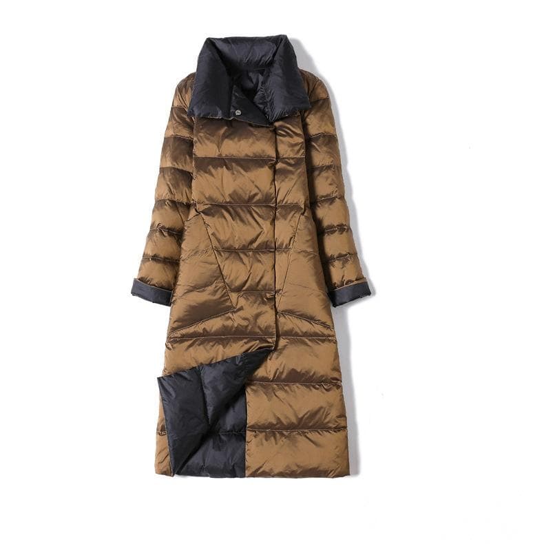 Double Sided Long Down Jacket Spring Autumn Turtleneck White Duck Down Warm Parkas S gold