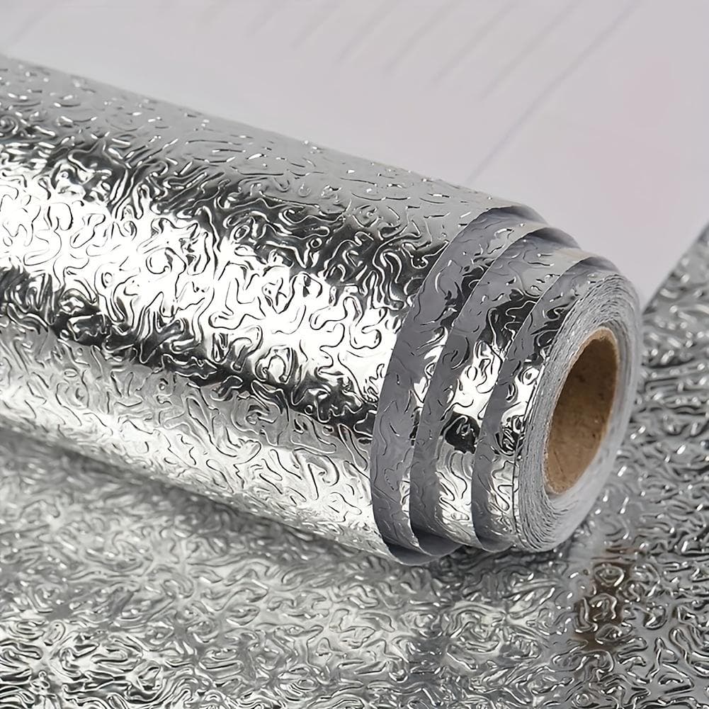 1 Roll Kitchen Waterproof Oil Resistant Wallpaper Kitchen Splashproof Wallpaper Ready To Peel and Stick Aluminum Foil Contact Paper 5m