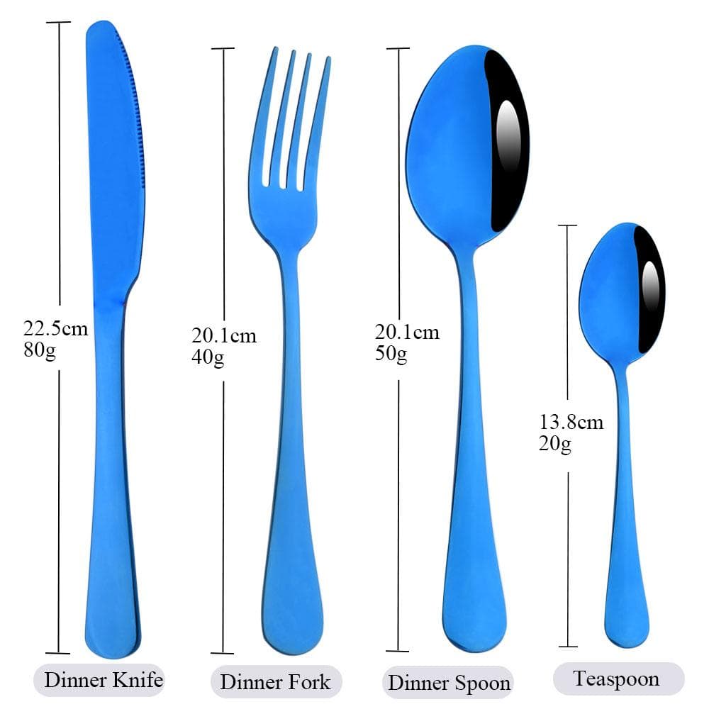 Blue Silverware Set Kitchen Tableware Set Western Stainless Steel Cutlery Set Dinner Knife Fork Coffee Spoons Complete Dinnerware Set 4pcs blue