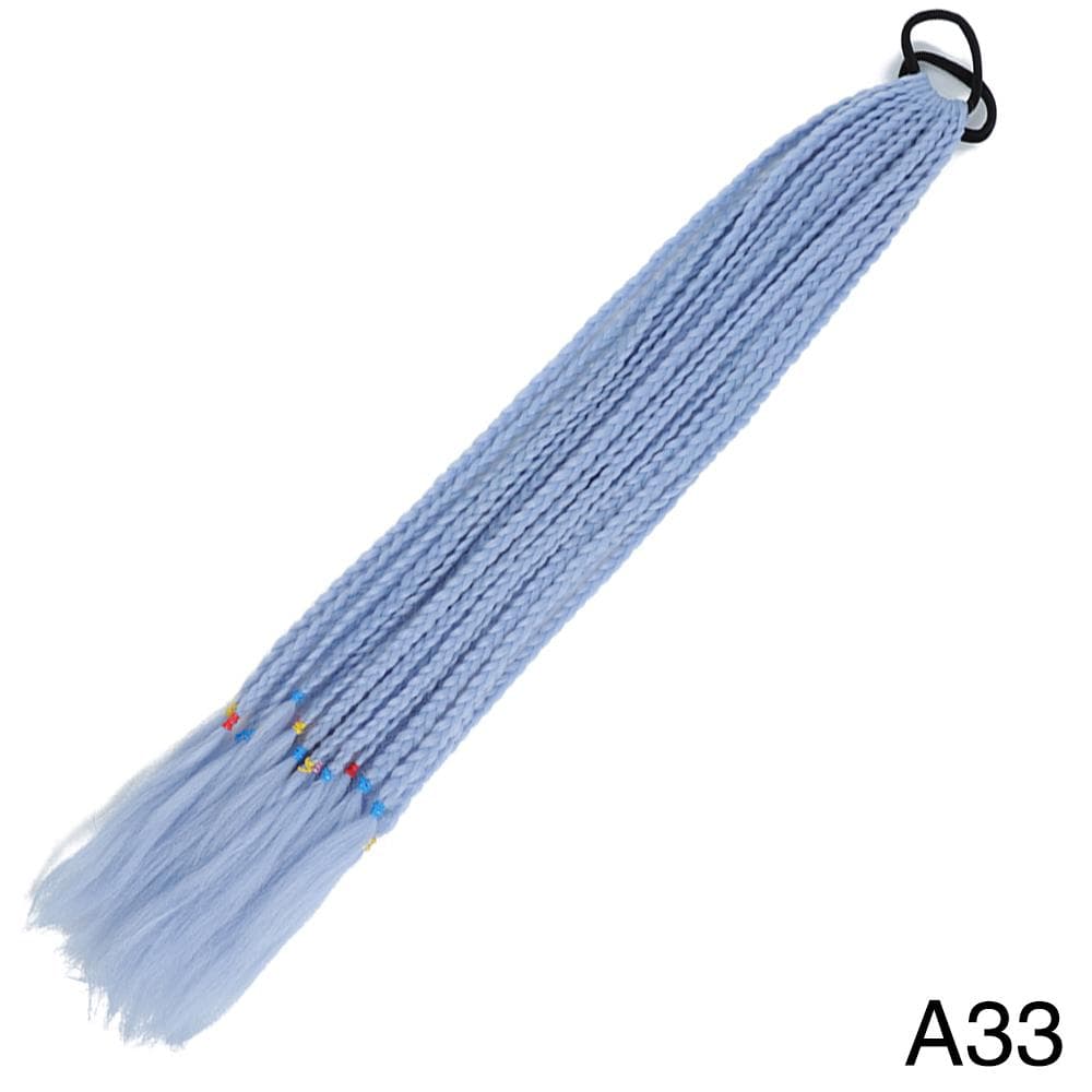 MISSQUEEN Synthetic Girls Colored Braided Ponytail With Elastic Rubber Band Hair Extensions Rainbow Color Kids Wig Pigtail Hairpiece 65cm