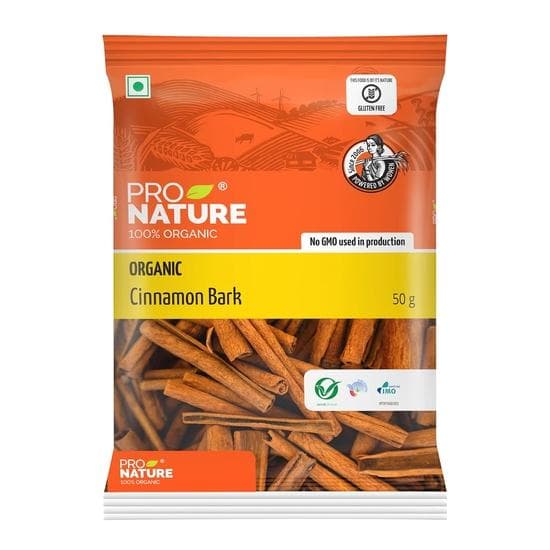 Pro Nature Organic 100% Organic Cassia/Cinnamon bark, 50 grams (packaging may vary)