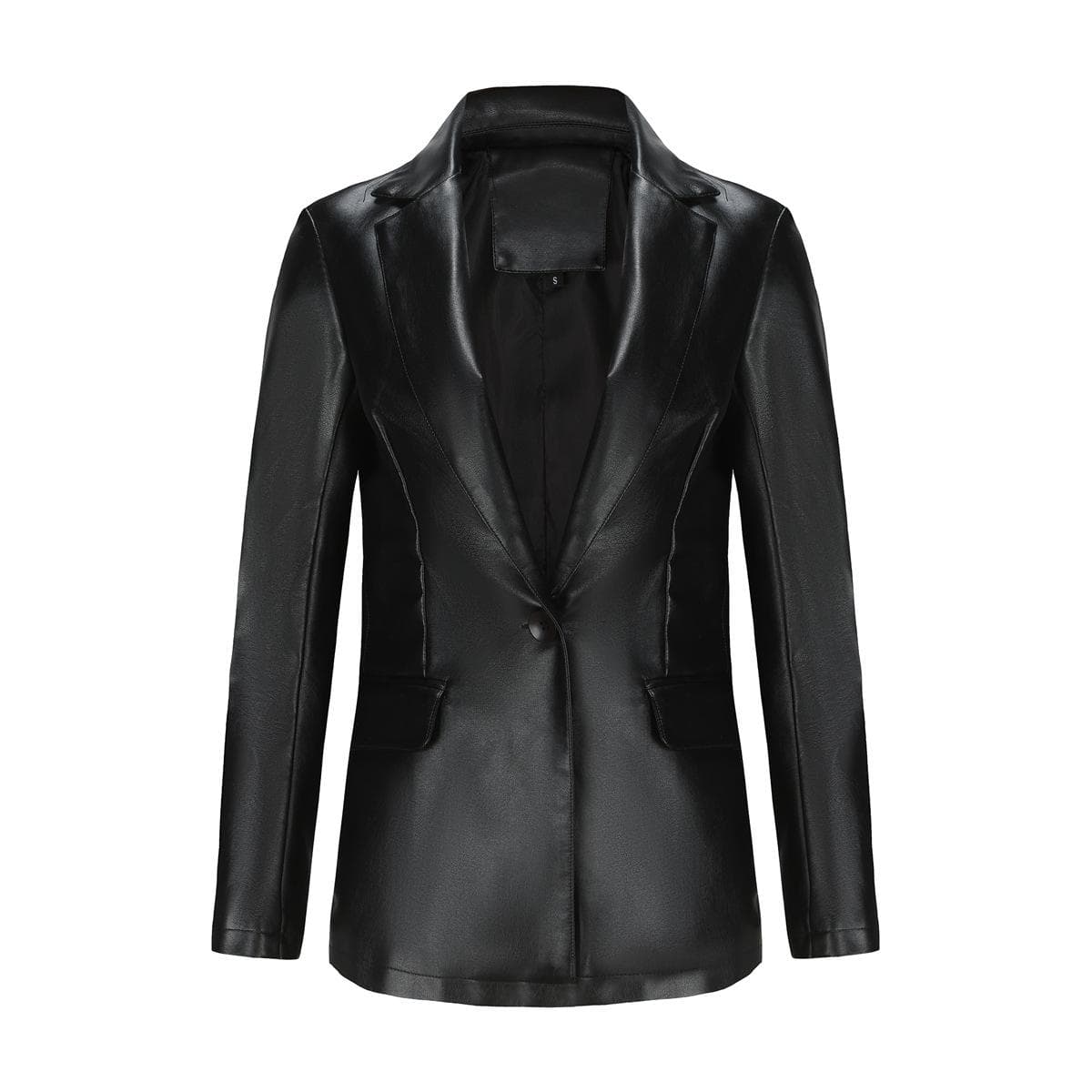 Women's Solid Color Single Button Leather Jacket for Commuting and Leisure S black
