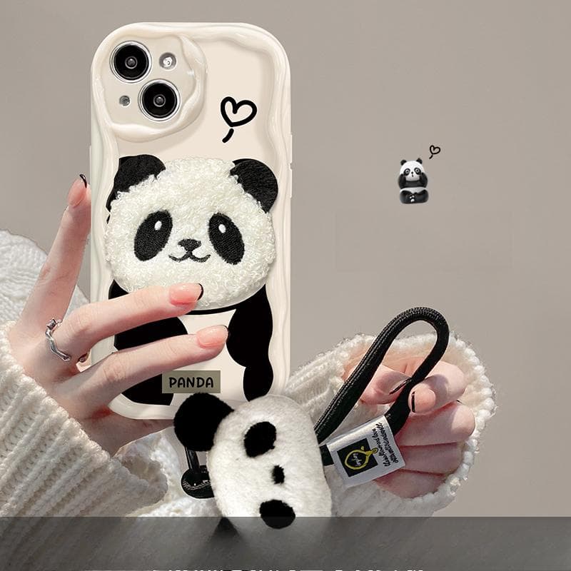 Applicable To Apple 15promax Mobile Phone Case IPhone 14/13 Cartoon Plush Panda Lanyard 11/12 Silicone Xs iPhone 13 mini