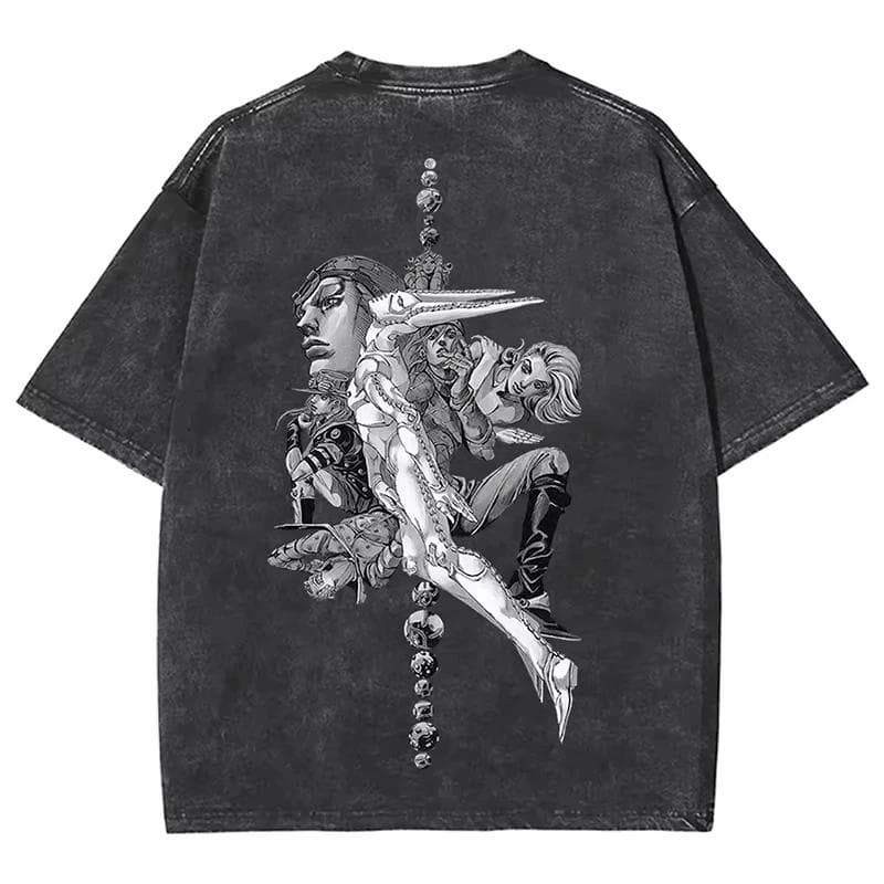 JOJO Bizarre Adventure Gyro Zeppeli T Shirt Men Vintage Washed Oversized Tees Anime Graphic T-shirts Streetwear Cotton Tops Men Women XL white