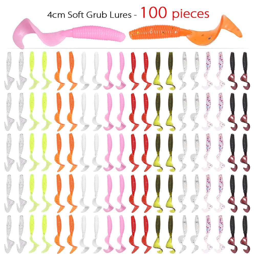 100pcs 4cm Soft Artificial Fishing Lures Swimbait Tail Grub Lures Worm Moggot Grub Lures Baits multicolour