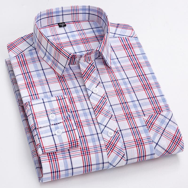 Pure Cotton Mens Plaid Shirts Long Sleeve Busienss Casual Classical Checked Design Fashion 42
