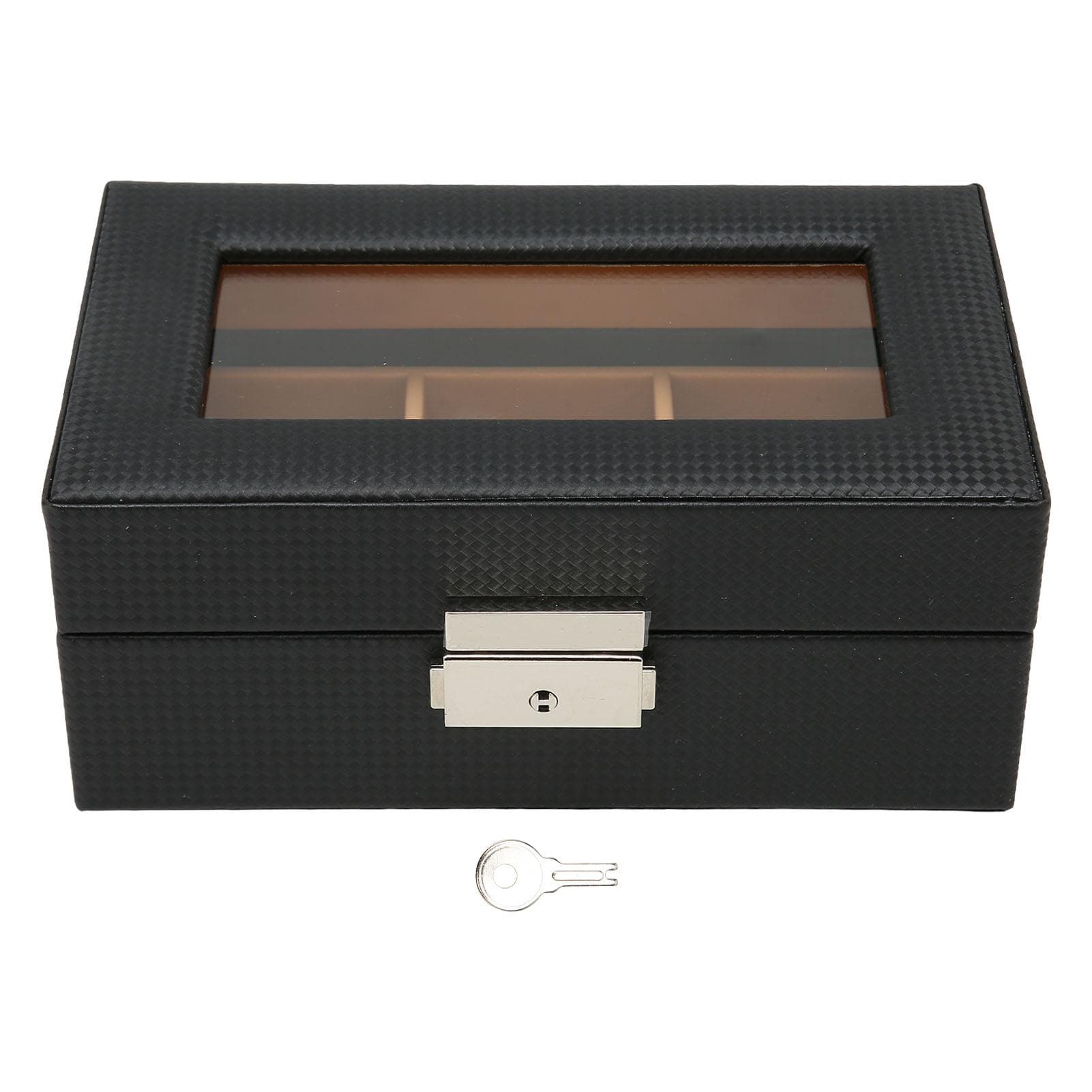 Watch Display Holder Stylish Light Luxury 3 Slots Lockable Dustproof Watch Case with Glass Plate
