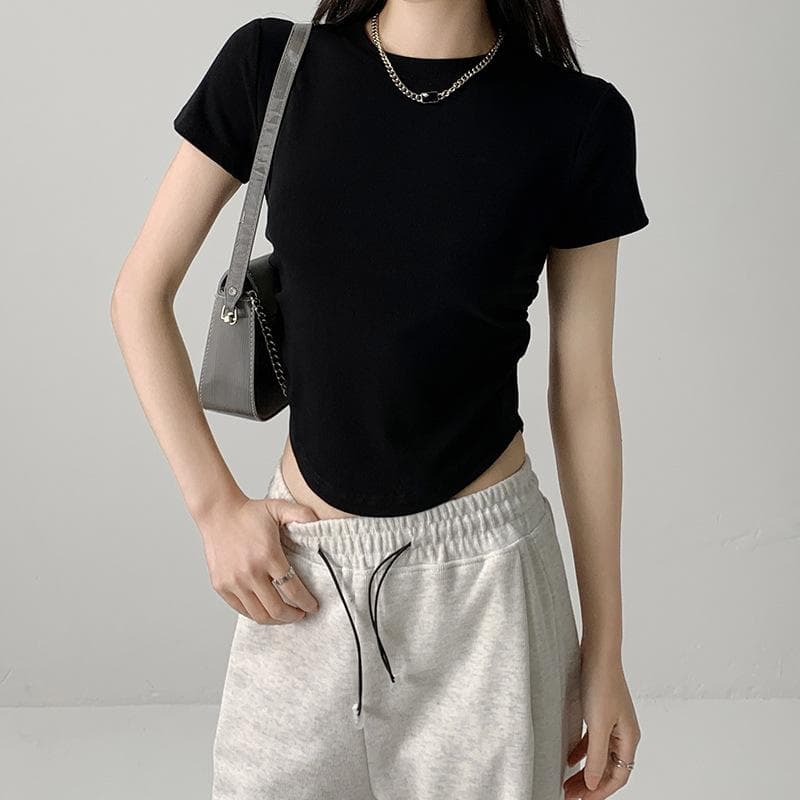 Dopamine Wear Round Neck Short-sleeved T-shirt for Women with Short Slim Summer Tops for Summer Wear Bottoming Shirt XL