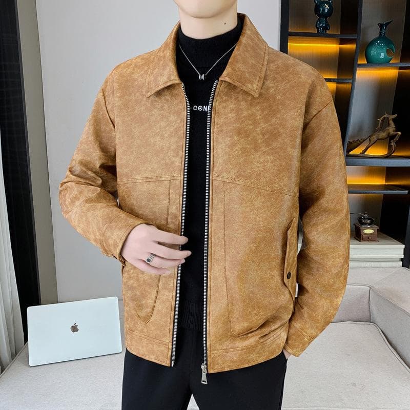 Autumn New Lapel Leather Jacket Men's Versatile Jacket Youth Windproof Casual Leather Jacket 4XL