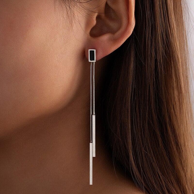 Vintage Long Tassel Geometric Square Drop Earrings For Women Korean Long Thread Dangle Earrings Fashion Jewelry Oorbellen Brincos silver