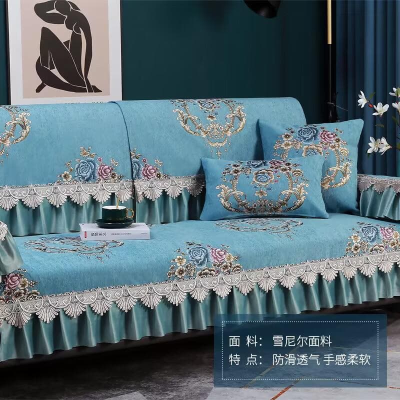 Luxury Big flowers Sofa Sets Cover Thick Sofa Slipcovers 18cm hem Soft Towel Lace Decor Couch Cushion for Living Room Mat 1pcs 70x150cm 1pcs