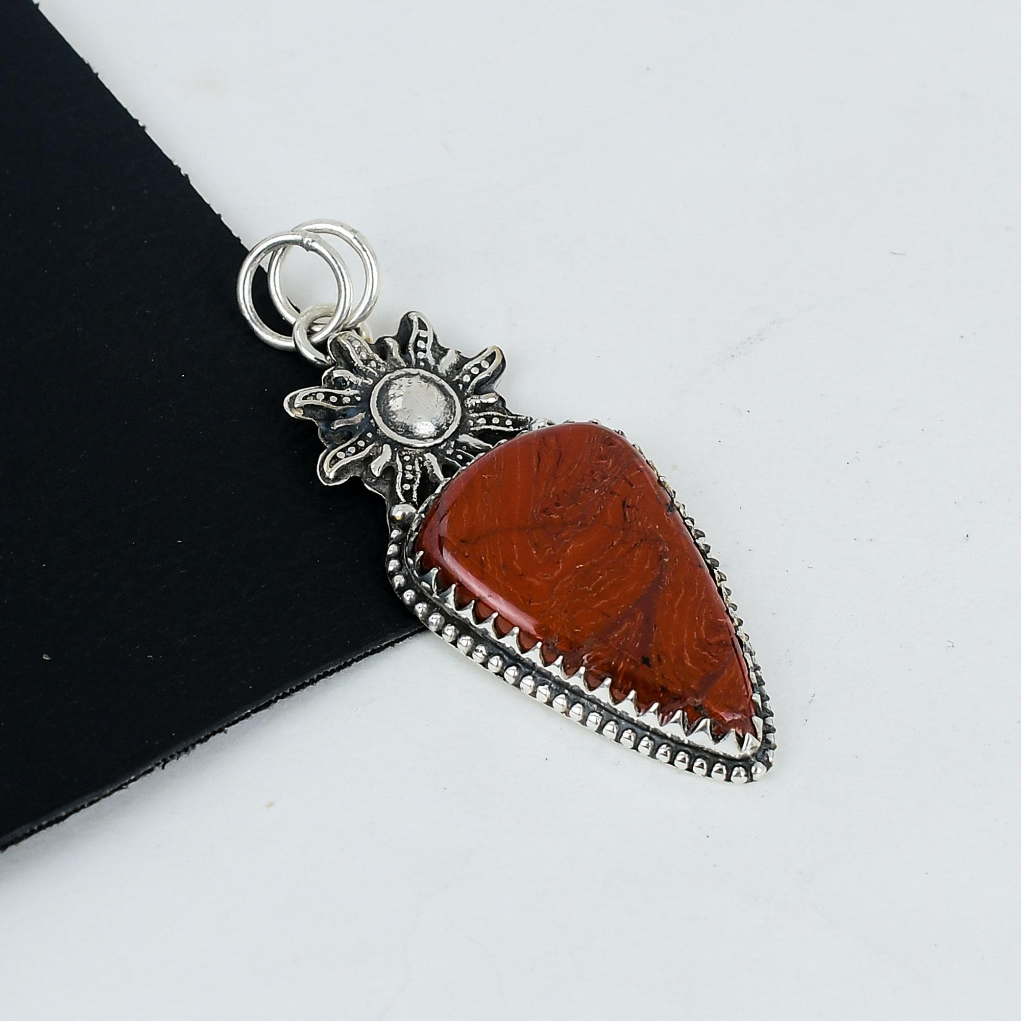 Natural Red River Jasper Gemstone Pendant 925 Sterling Silver- Handmade Design, Everyday Wear Jewelry, Unique Red River Jasper Pendant Gift For Her 2.95" red