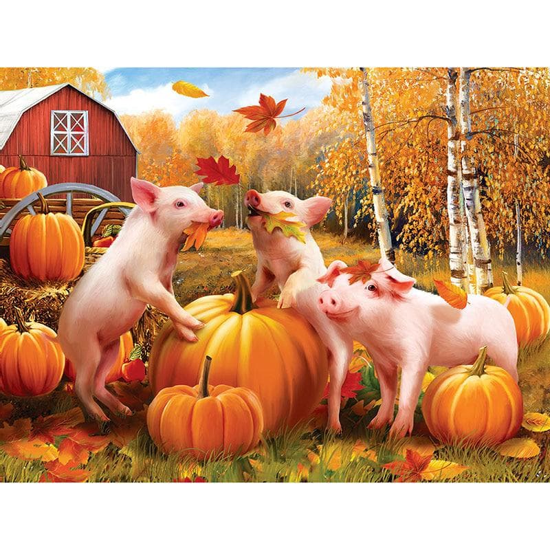 Diamond Mosaic Cross Stitch Kits Autumn Pigs And Pumpkins Animal Diamond Embroidery 20X30CM