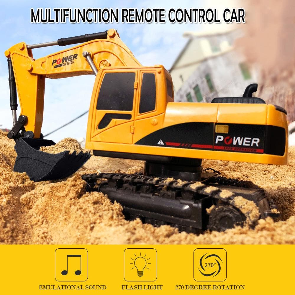 1/24 RC Excavator RC Car Construction Tractor Metal Shovel Kids Toy with Lights & Sounds plastic version yellow