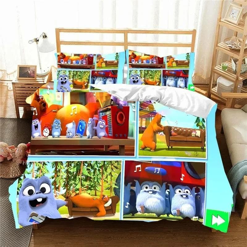 3D G-Grizzy and The Lemmings Bedding Set Duvet Cover Comforter Bed Single Twin Full Queen Youth Kids Girl Boys Gift Bed Sheets AU Double 180x210cm