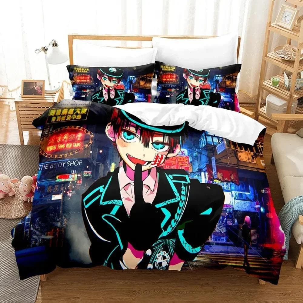 Fashion 3D Printing Anime Toilet-bound Hanako-kun Bedding Set Duvet Cover Sets Comforter Bedding Double Size Adults Kids Gift AU Queen 210x210cm