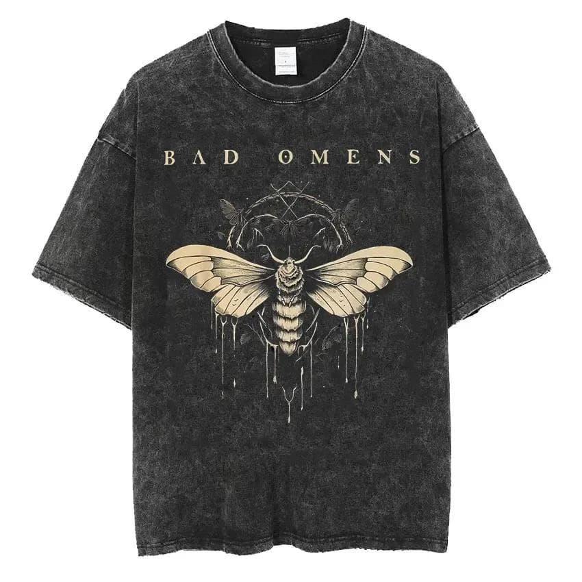 Streetwear Bad Omens Band Music Tour Washed T Shirt Retro 90s Men Women Clothing T-shirt Casual Oversized Tees M