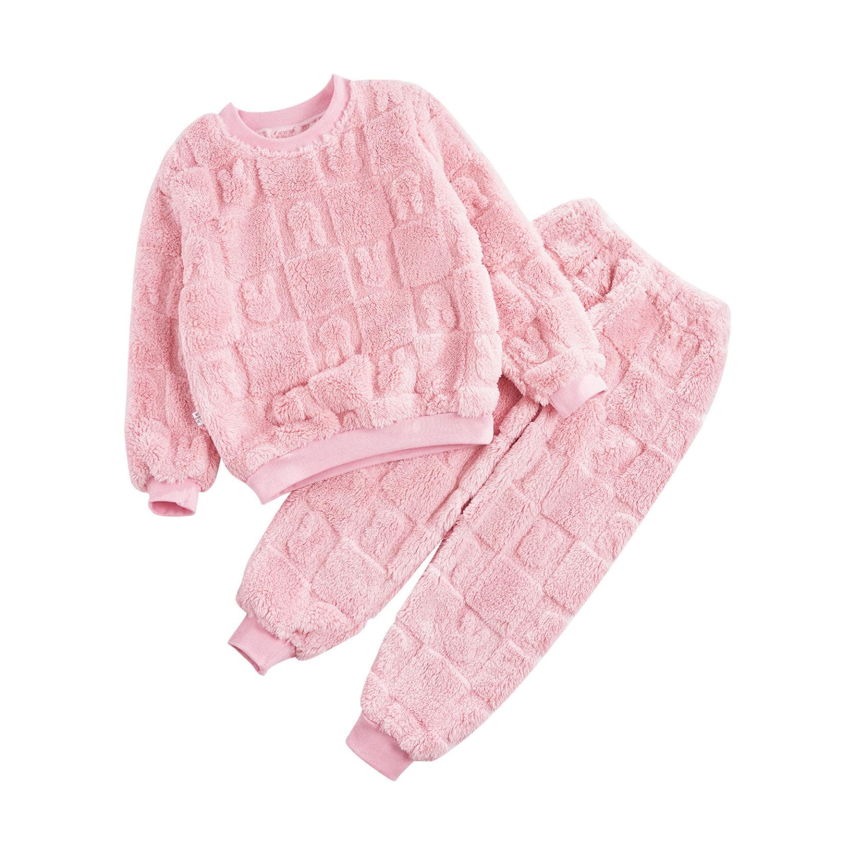 Children's Girls Boys Pyjamas Soft Loungewear Sleepwear Winter Warm Long Sleeve Tops with Pants Leisure Suit 3-4 Years pink