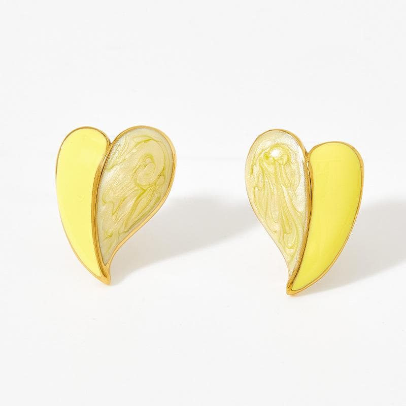Enamel Heart White Yellow Color Stud Earrings For Women Girl Wedding Jewelry Lady Temperament Earrings yellow