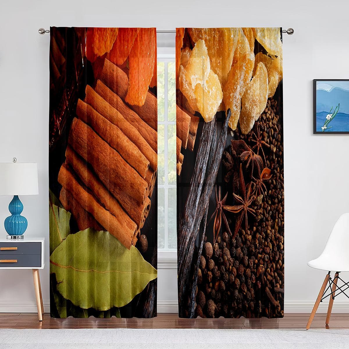 Spices and Herbs Peppers on A Wooden Background Sheer Curtain for Living Room Curtains Bedroom Kitchen Tulle Curtains Window 1 PCS W100XH250cm&Grommet Top