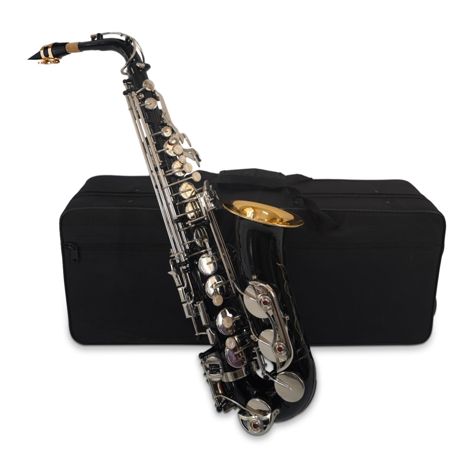 Black Eb Alto Saxophone Sax Brass Body White Shell Keys Woodwind Instrument with Carry Case Gloves black