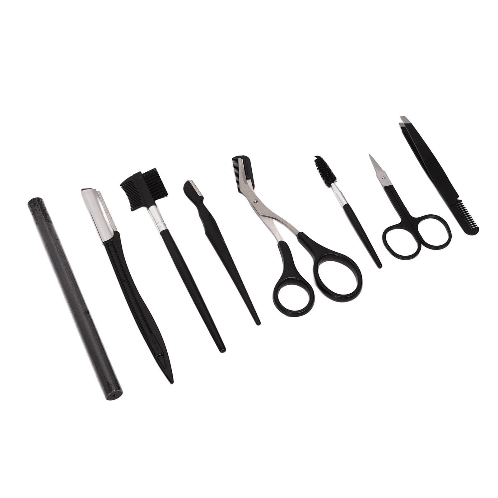 8 Pcs Eyebrow Grooming Kit Black Rustproof Stainless Steel Eyebrow Trimming Kit Beauty Tools with