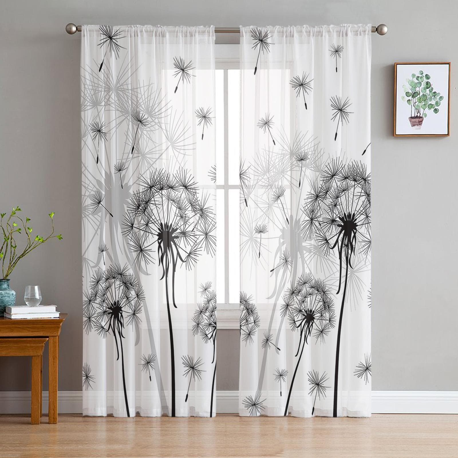 Lack White Dandelion Seeds Tulle Curtains For Living Room Voile Sheer Window Curtain For Bedroom Chiffon Curtains For Kitchen 135W x 114H(cm)